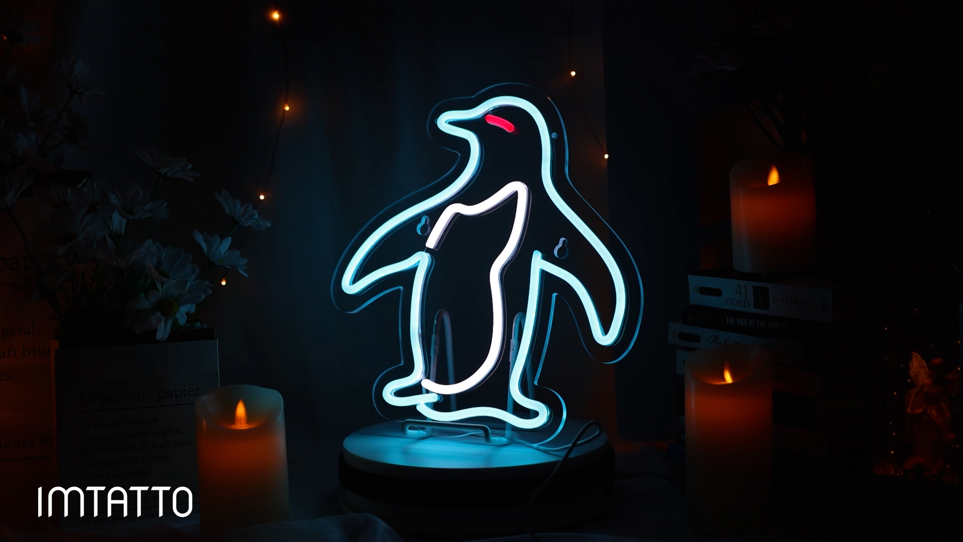 ペンギンズバー　ネオン　ライト Amazon.com: Penguin neon signs for wall decor penguin LED light